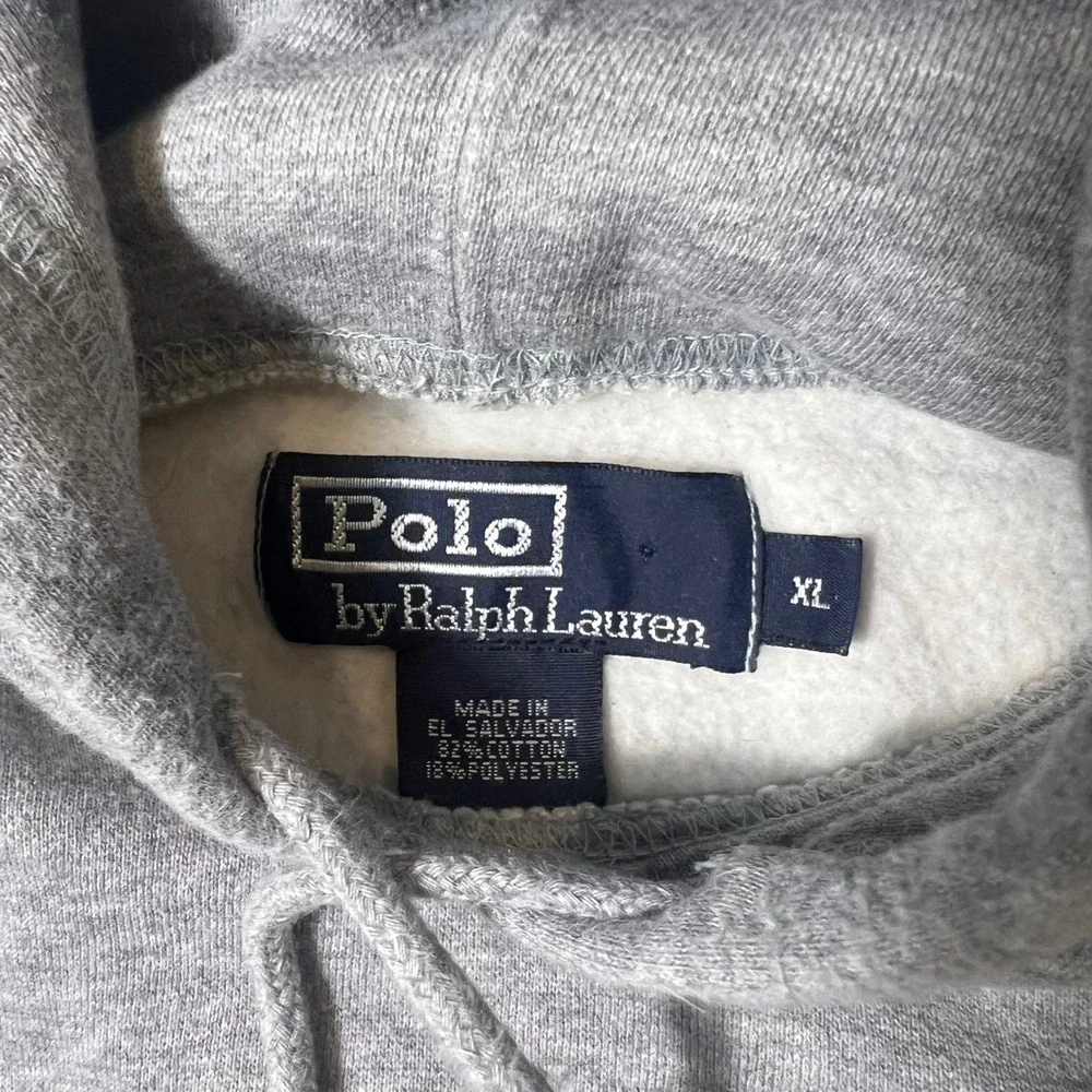 Polo Ralph Lauren Mens XL Heather Gray Fleece Pullover Hoodie Navy Pony Logo - Picture 2 of 6